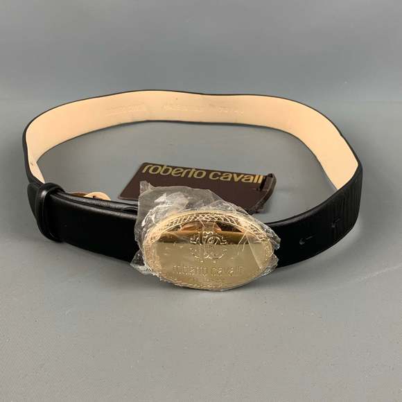 ROBERTO CAVALLI Accessories - ROBERTO CAVALLI Black Gold Leather Belt